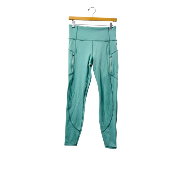 Athleta Rainier Tight Leggings Women Teal High Rise M Cold Weather Active Cozy - Picture 2 of 10